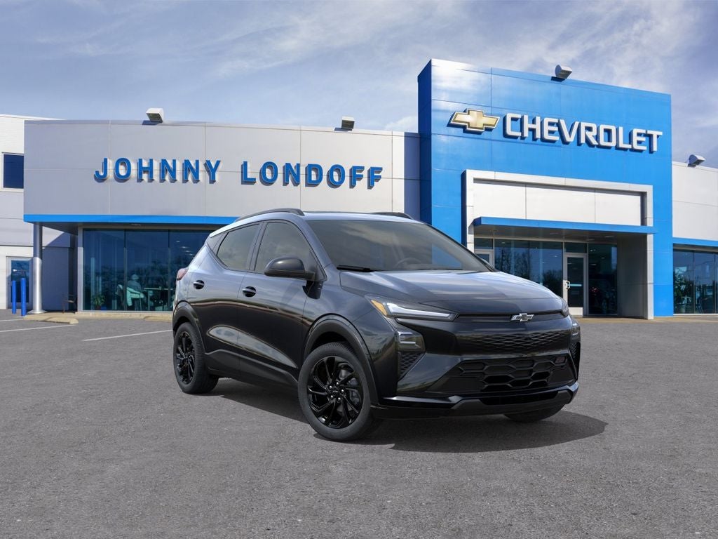 2027 Chevrolet Bolt RS in Mosaic Black Metallic — front three-quarter view