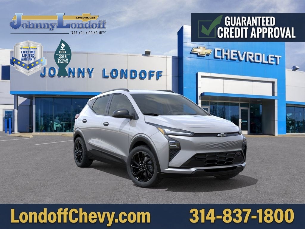 2027 Chevrolet Bolt RS in Sterling Grey Metallic — front three-quarter view