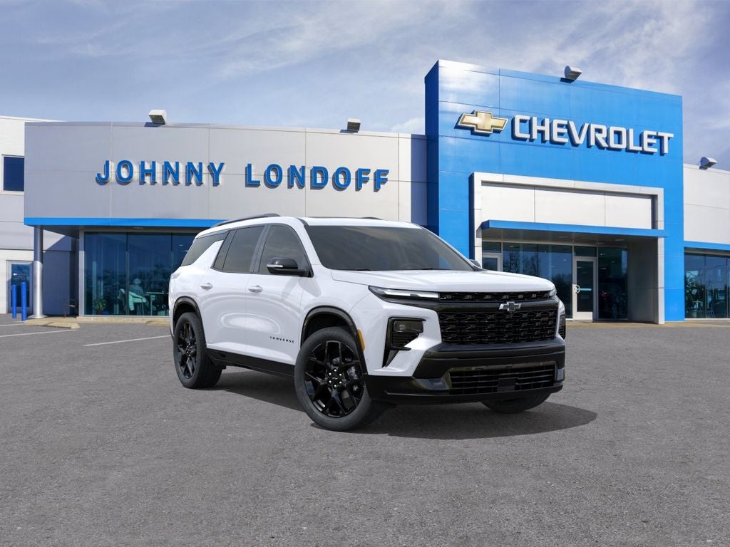 2026 Chevrolet Traverse RS in Polar White Tricoat — front three-quarter view