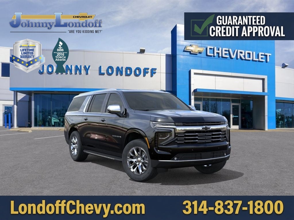 2026 Chevrolet Suburban Premier in Black — front three-quarter view