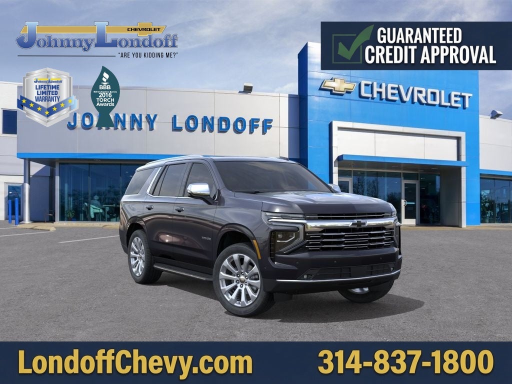 2026 Chevrolet Tahoe Premier in Dark Ash Metallic — front three-quarter view