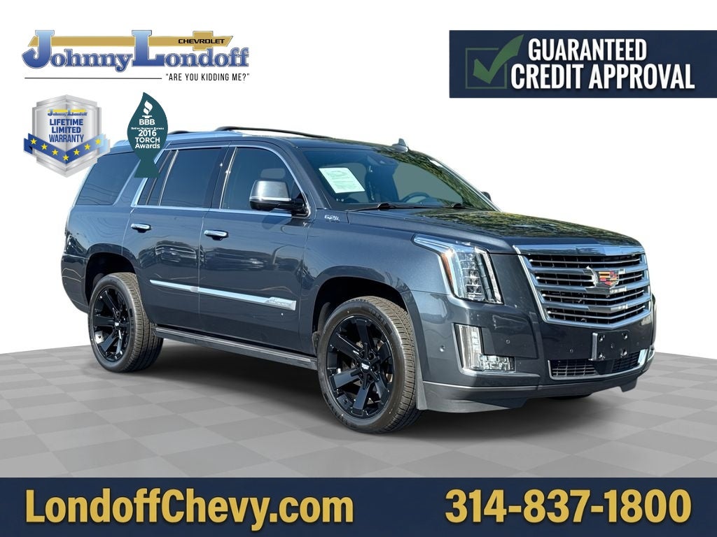 2020 Cadillac Escalade Platinum in Shadow Metallic — front three-quarter view