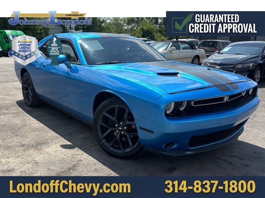 2019 Dodge Challenger SXT in Blue — front three-quarter view