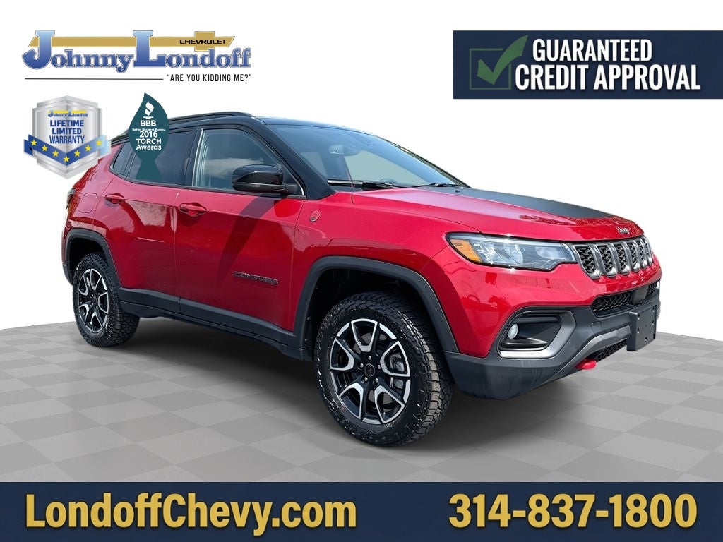 2025 Jeep Compass Trailhawk 4x4 in Red — front three-quarter view