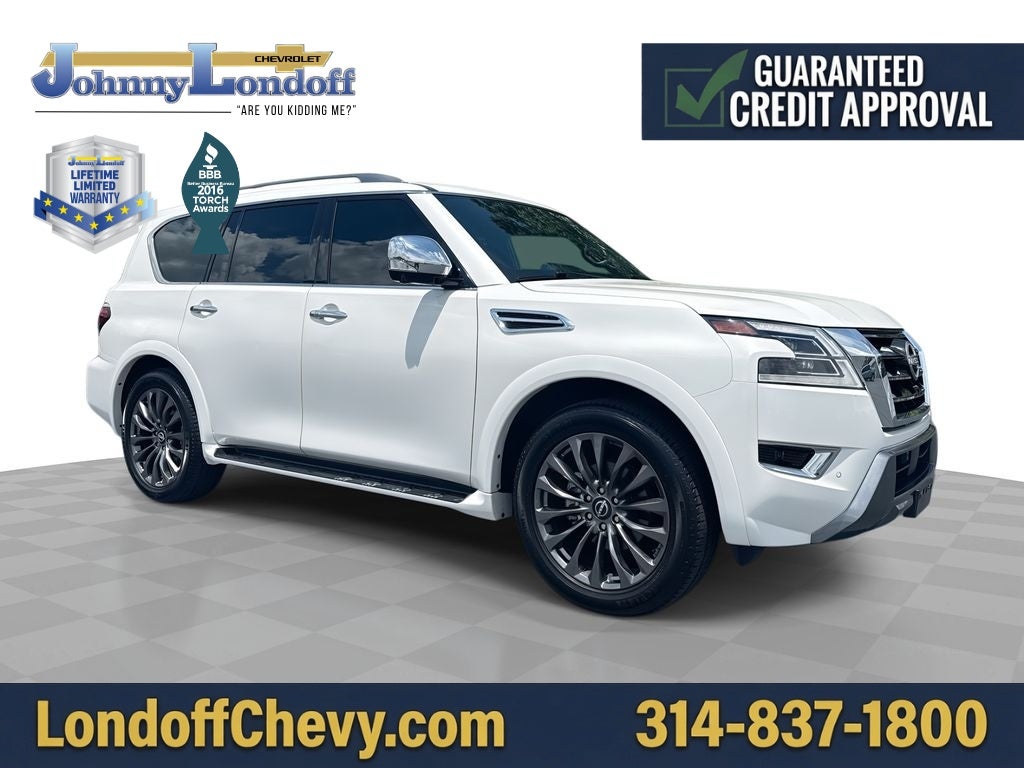 2024 Nissan Armada Platinum 2WD in White — front three-quarter view
